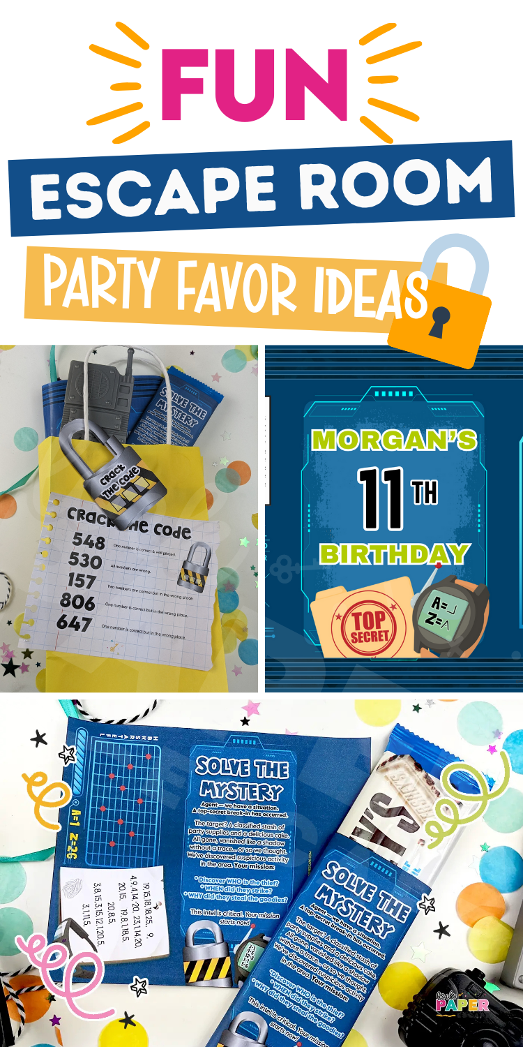 Escape room party favor ideas Pinterest image.