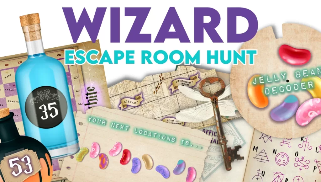 wizard escape room treasure hunt printable party game.