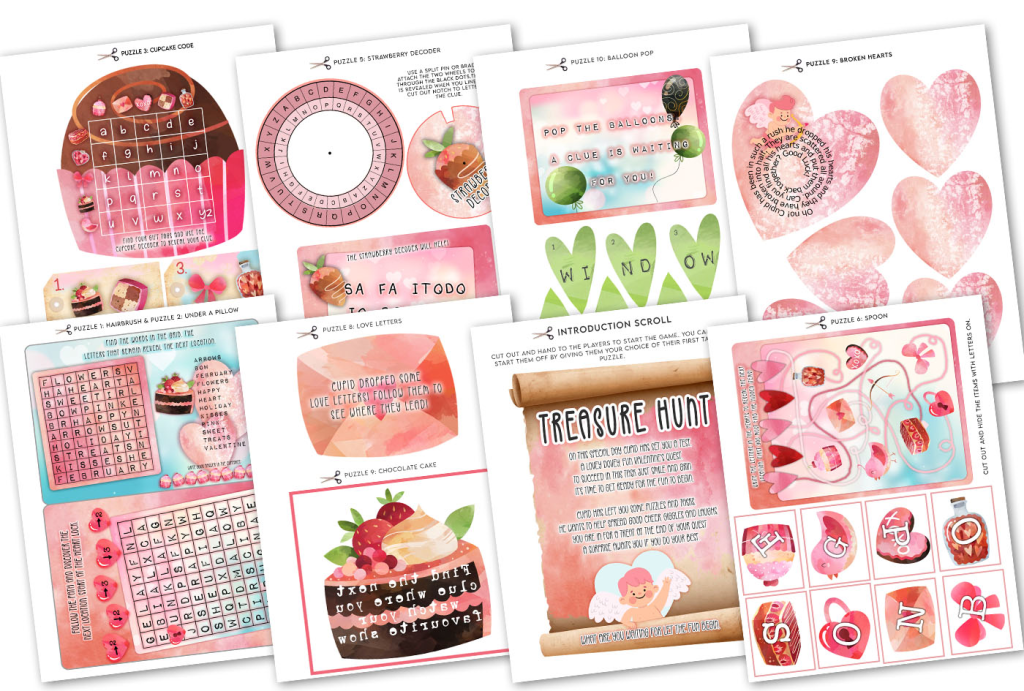 Valentines day treasure hunt printable kit.