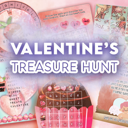 Valentine's Day treasure hunt blog post title page.