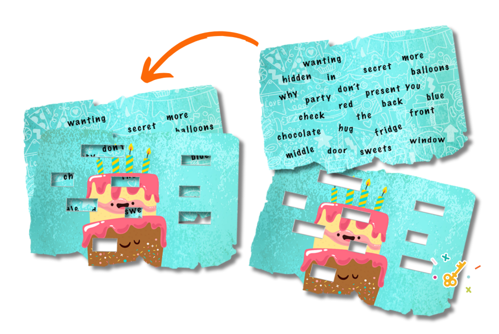 An example of a grille cipher. Two cards, one with words all over it and another with holes cut out to reveal the words on the other card.