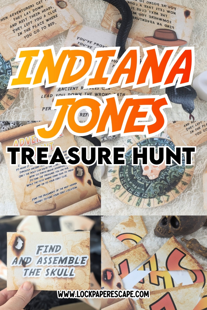 Indian Jones treasure hunt clues and props.