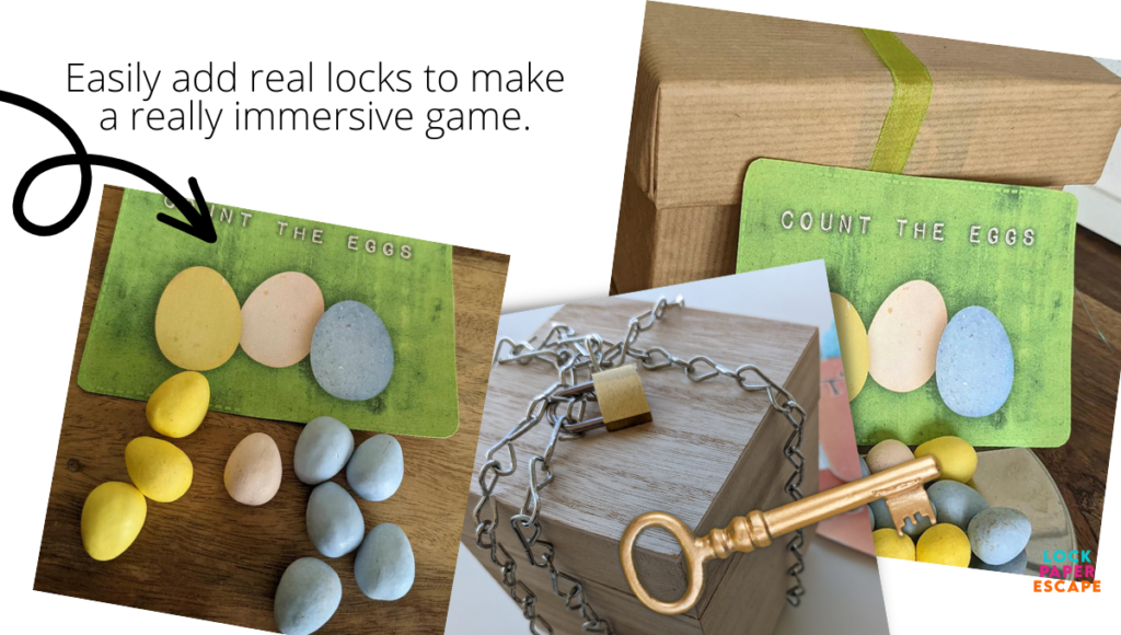 Add a lock into you kids Easter themed printable escape room.