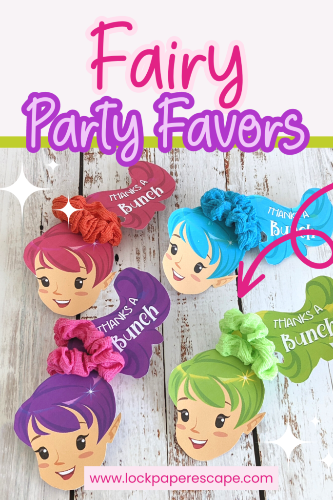 fairy party favor, printable fairy party hair scrunchie gift.