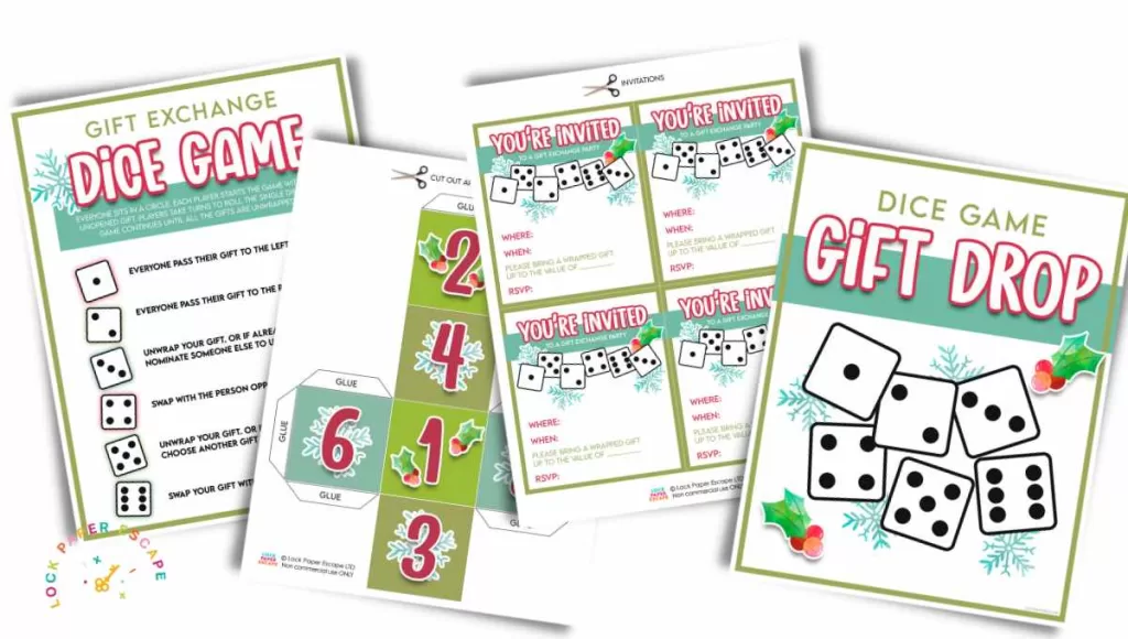 Christmas Gift exchange dice game printable.
