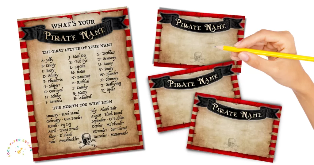 What's your pirate name printable page with name badges.