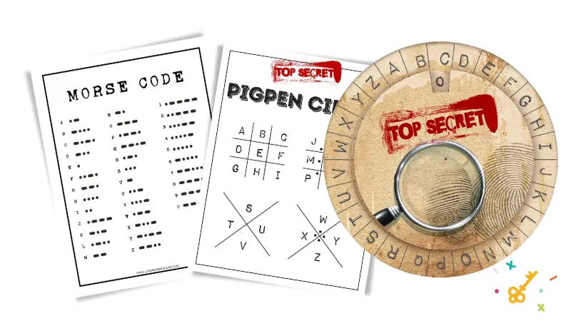 Secret codes to make fun easy and fun printable escape room puzzles for kids.