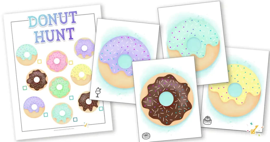Donut scavenger hunt printable page examples.