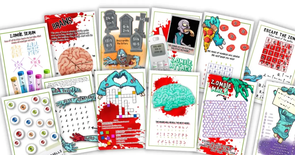 Zombie escape room printable game.