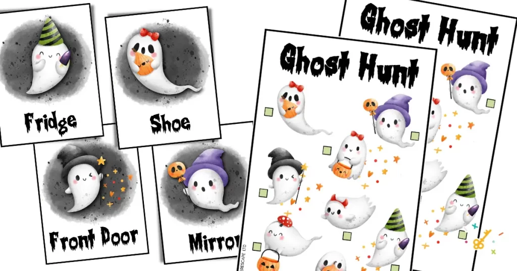 Ghost scavenger hunt Halloween party game.