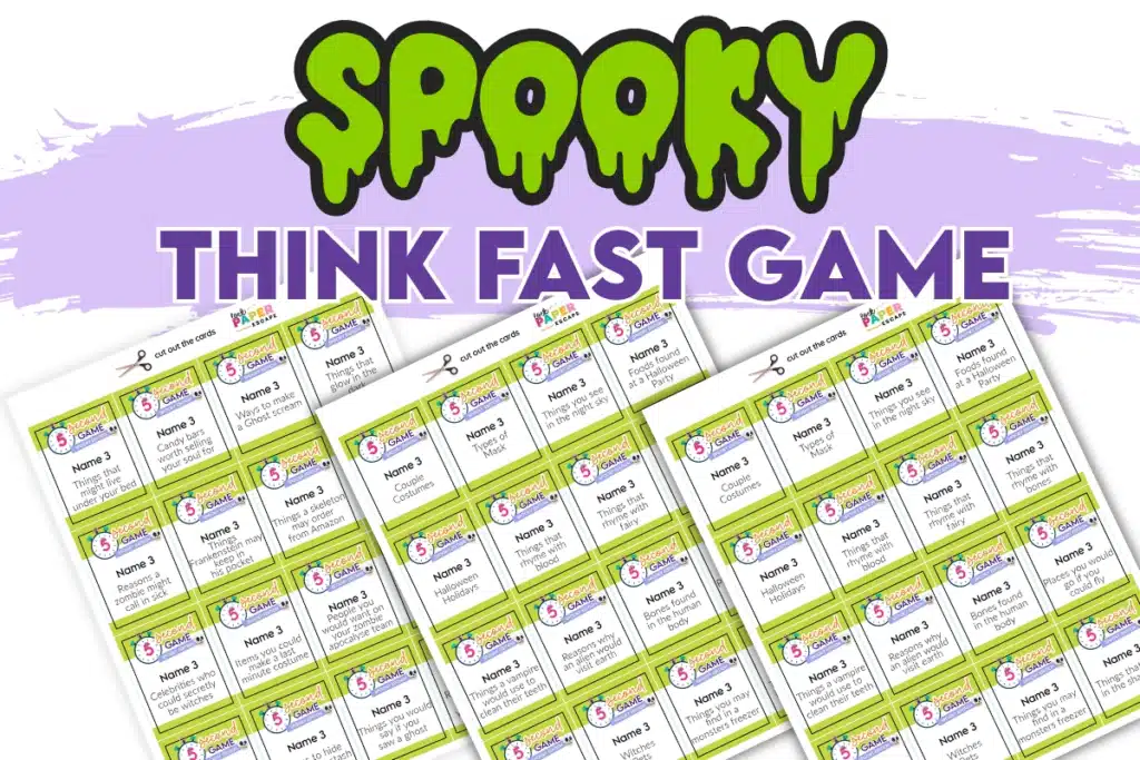Three Halloween think fast printable game sheets.