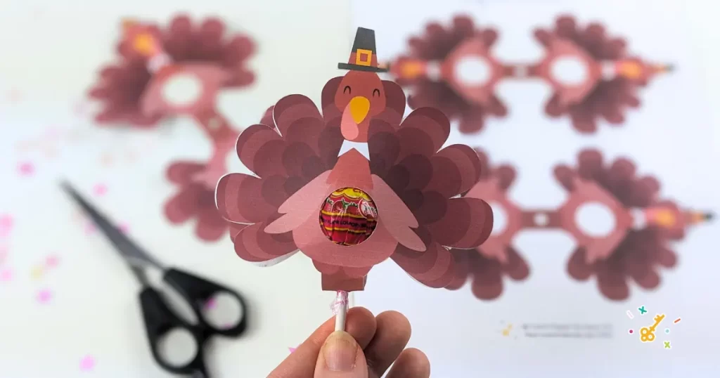 Thanksgiving lolly turkey party favor.