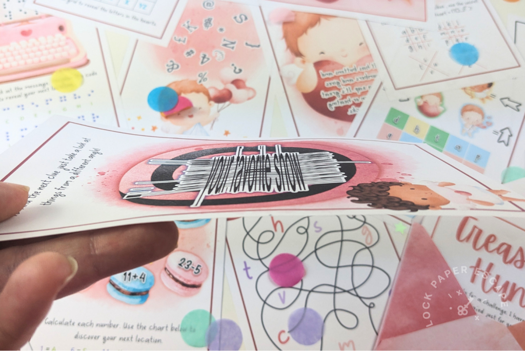 Valentines day treasure hunt clue tilted to its side so you can read it clearer.