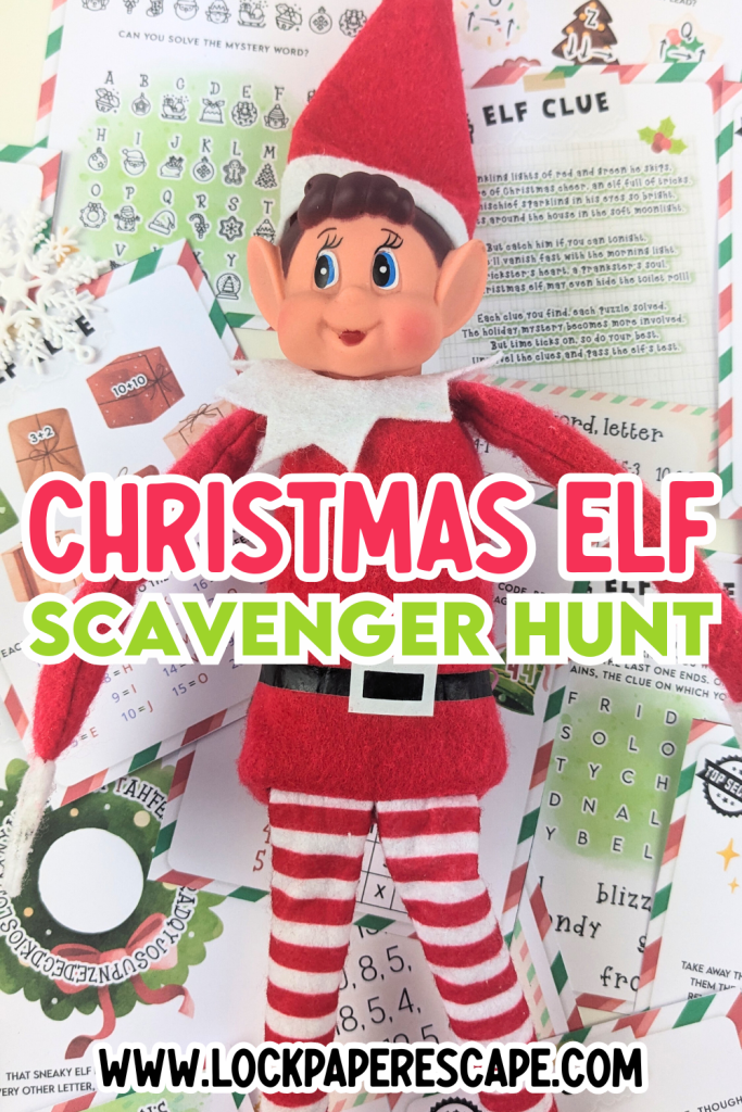 Christmas elf on the shelf laying on scavenger hunt clue