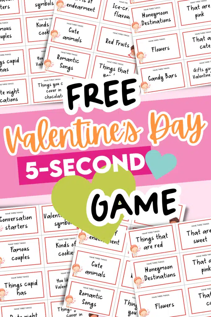 Examples of pages from a free Valentine's day 5 second game printable