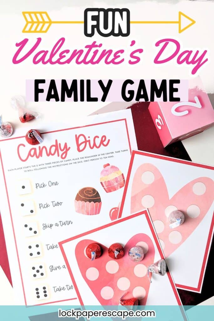 Example of a valentine's themed candy dice game.
