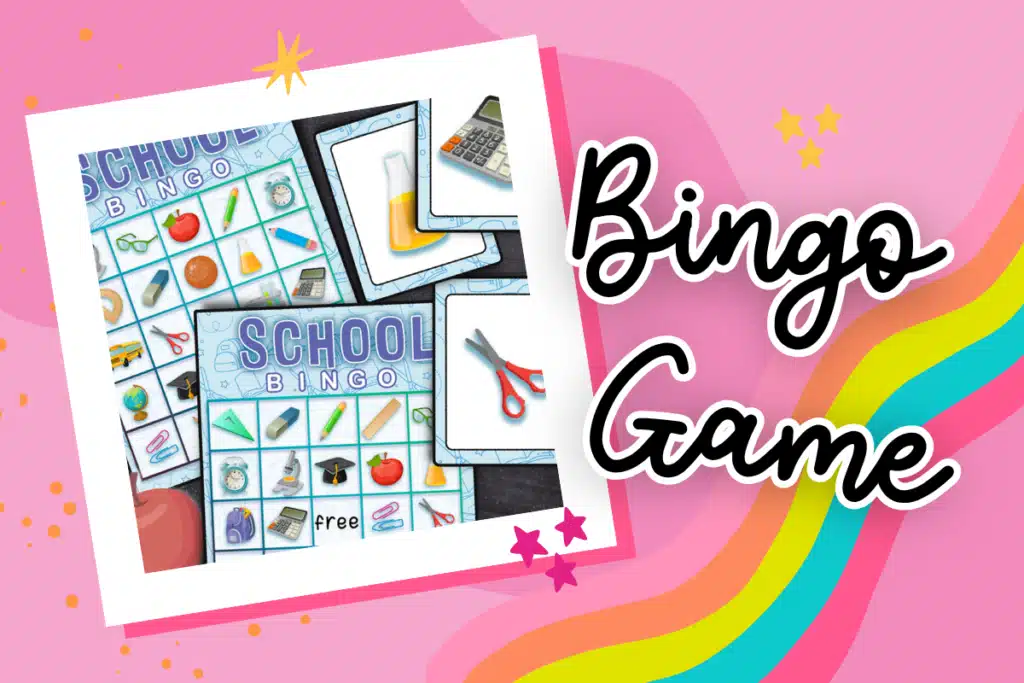 Bingo game header image, with examples of the printable bingo game cards and boards.