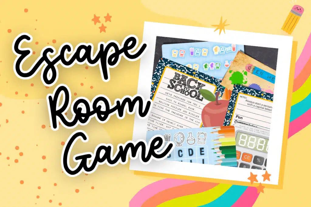 Back to school escape room game title image.